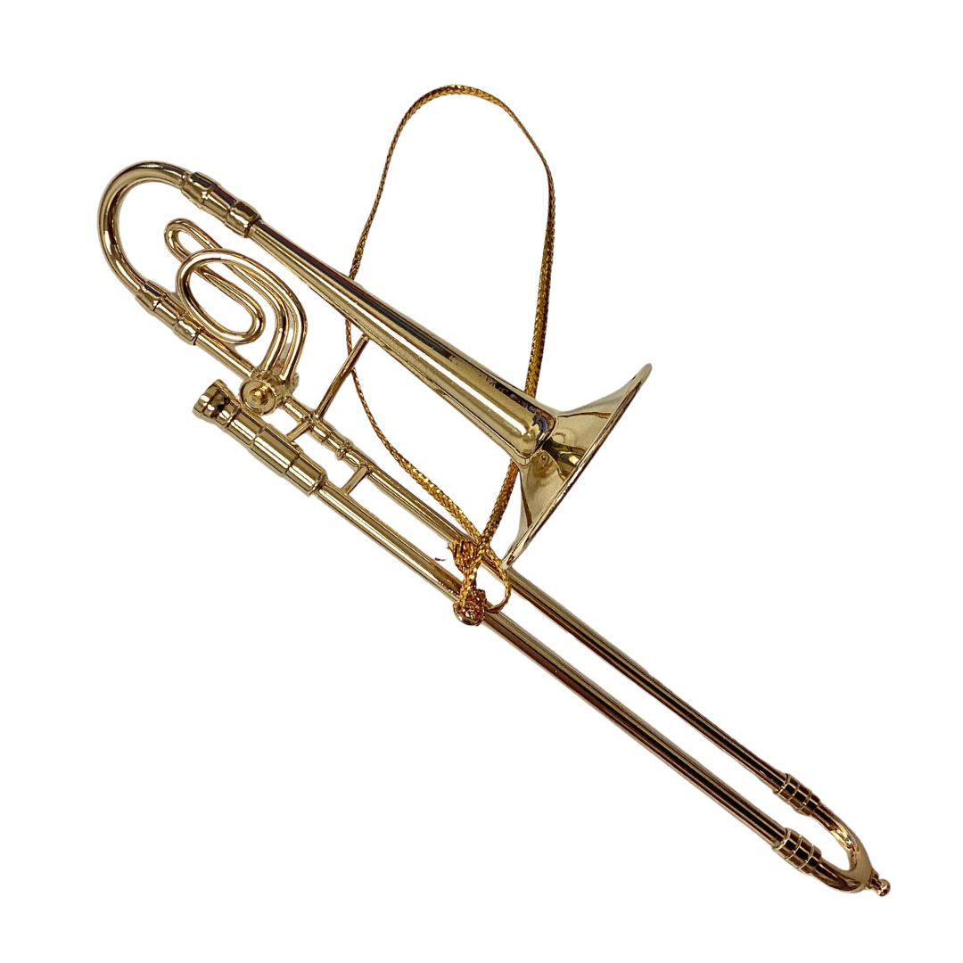 Trombone ornament, brass, 5"
