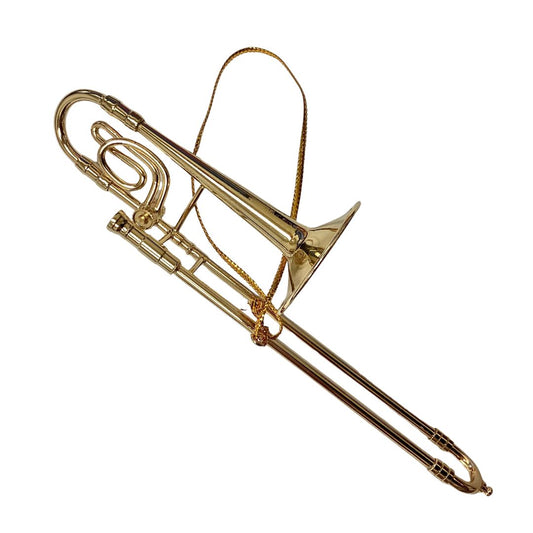 Trombone ornament, brass, 5"