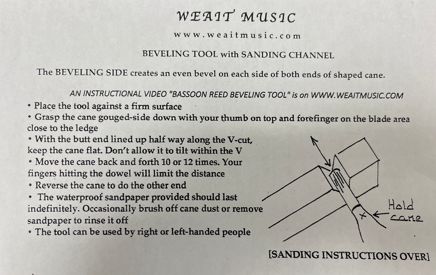 Weait Bassoon Reed Beveling Tool with Sanding Channel
