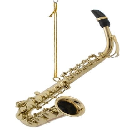 Saxophone ornament, brass, 6 inches