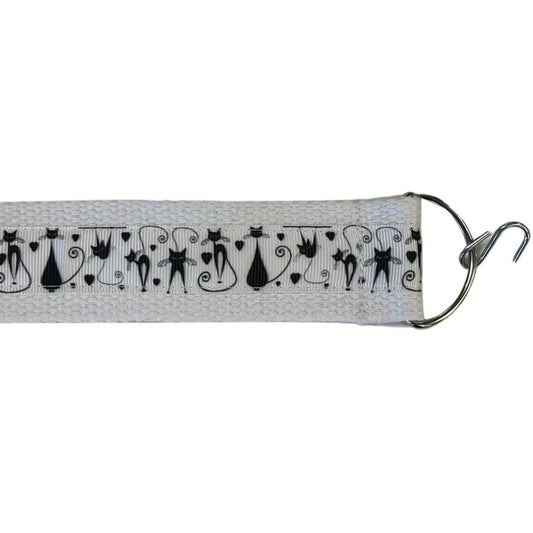 Designer seat straps Black Cats on White