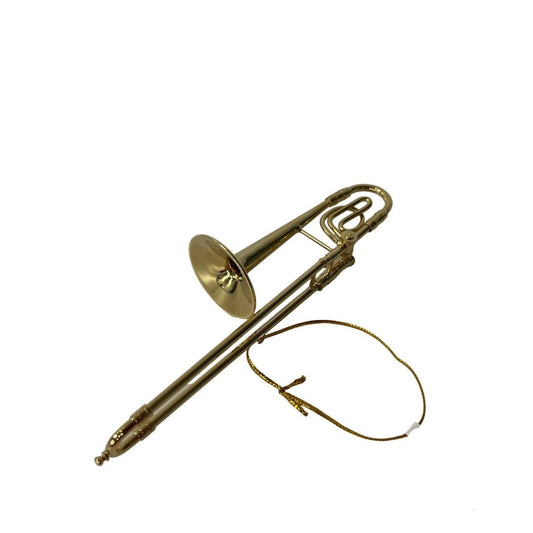 Trombone ornament, brass, 5"